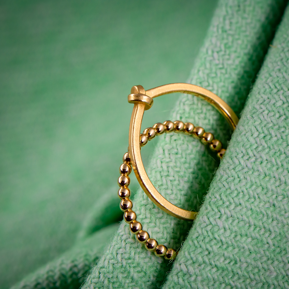 Knotenring gold und Kugelring gold